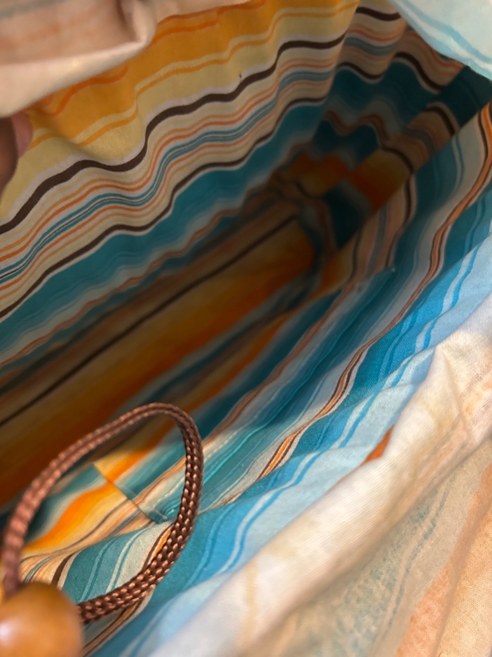 Billabong Woven Straw Tote with Yellow & Teal Striped Lining - Picture 11 of 14